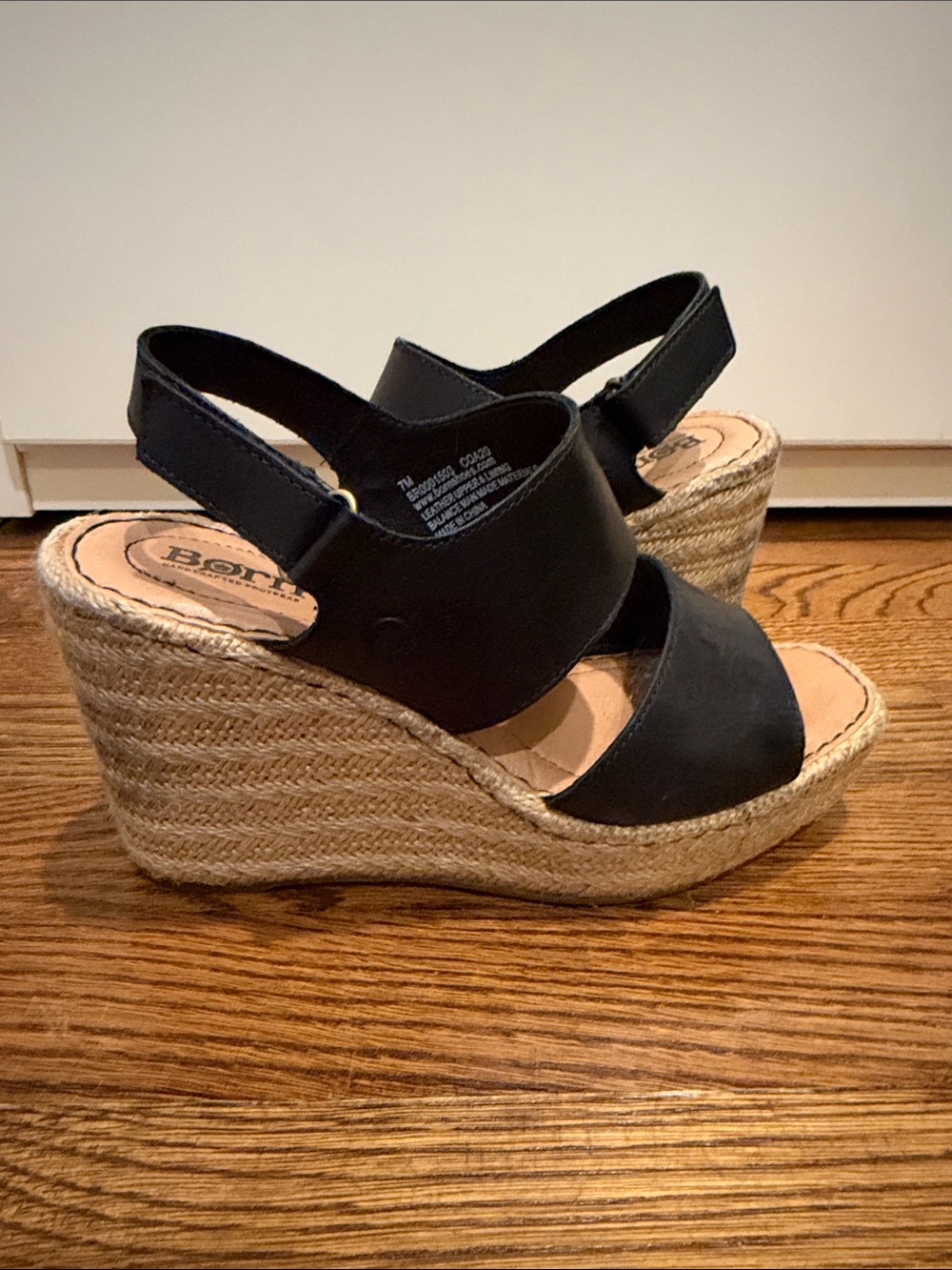 Born Black Leather Espadrille Wedge Sandals with Ankle Strap